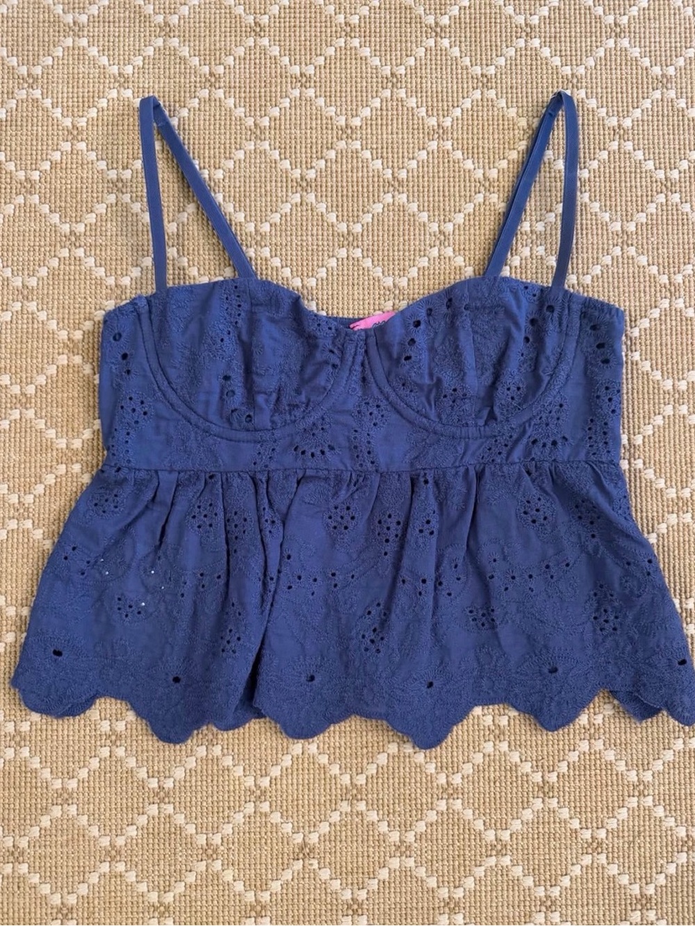 Edikted Navy Eyelet Peplum Camisole